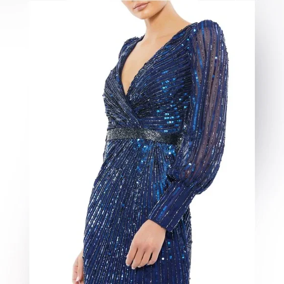 Sequined wrap over bishop sleeve gown - Picture 3 of 3